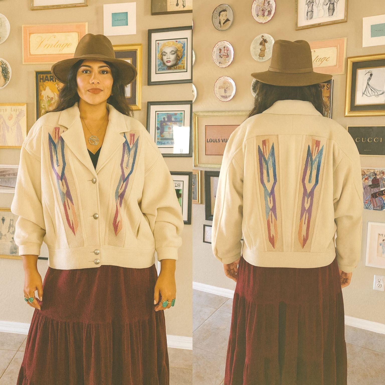 Vintage Pioneer Wear Golden Collection Handwoven Chimayo Cropped Wool Jacket
